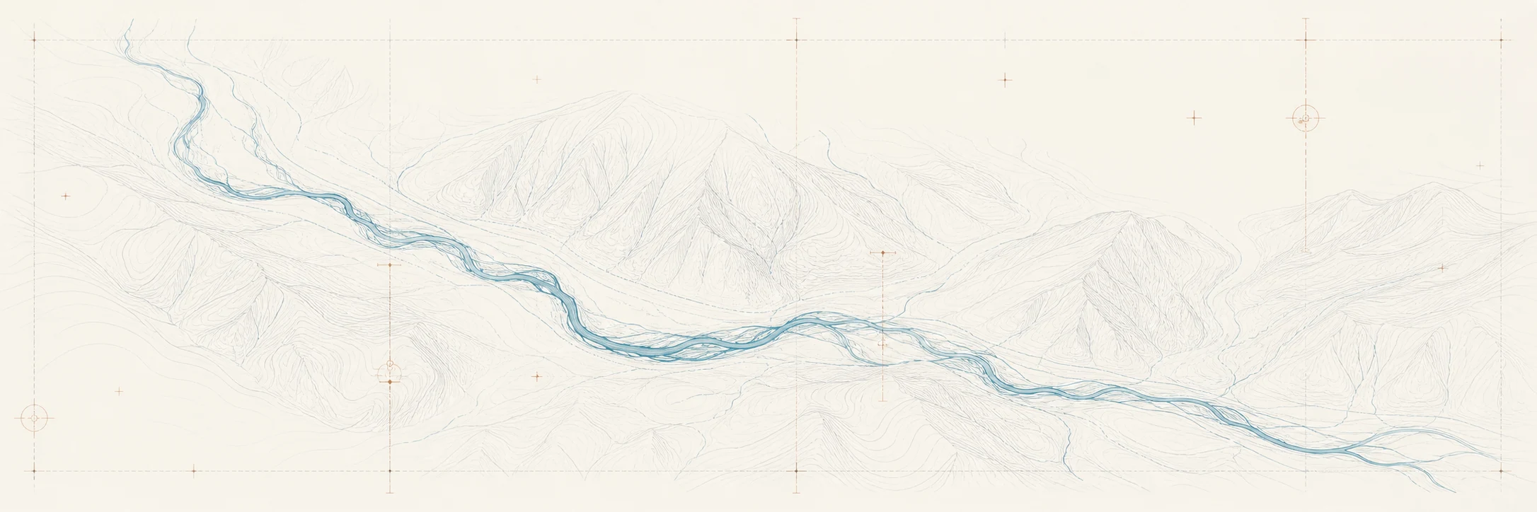 Ilustración conceptual de topografía y cauces de un valle andino