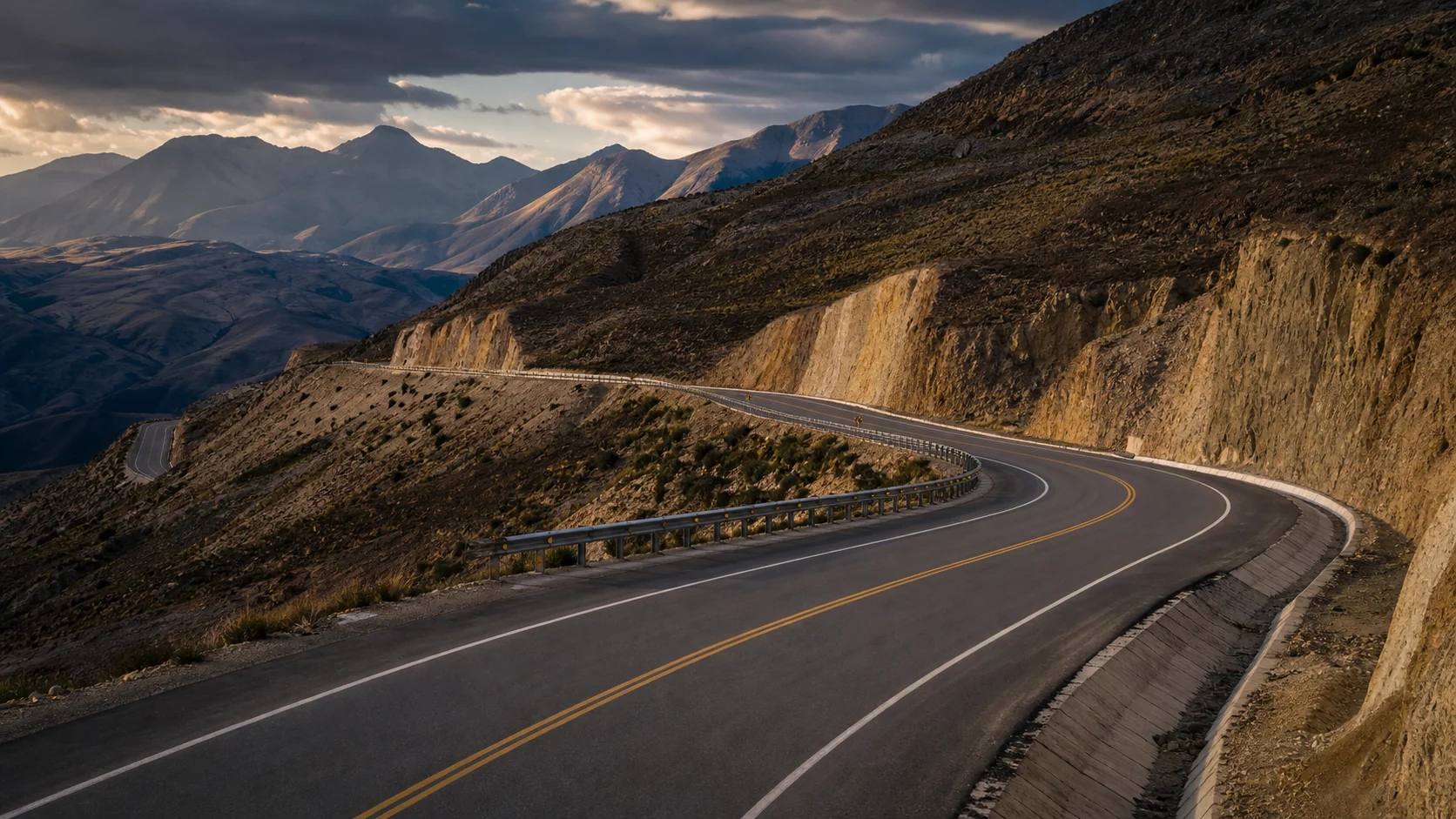Carretera de montaña con obras de drenaje y protección