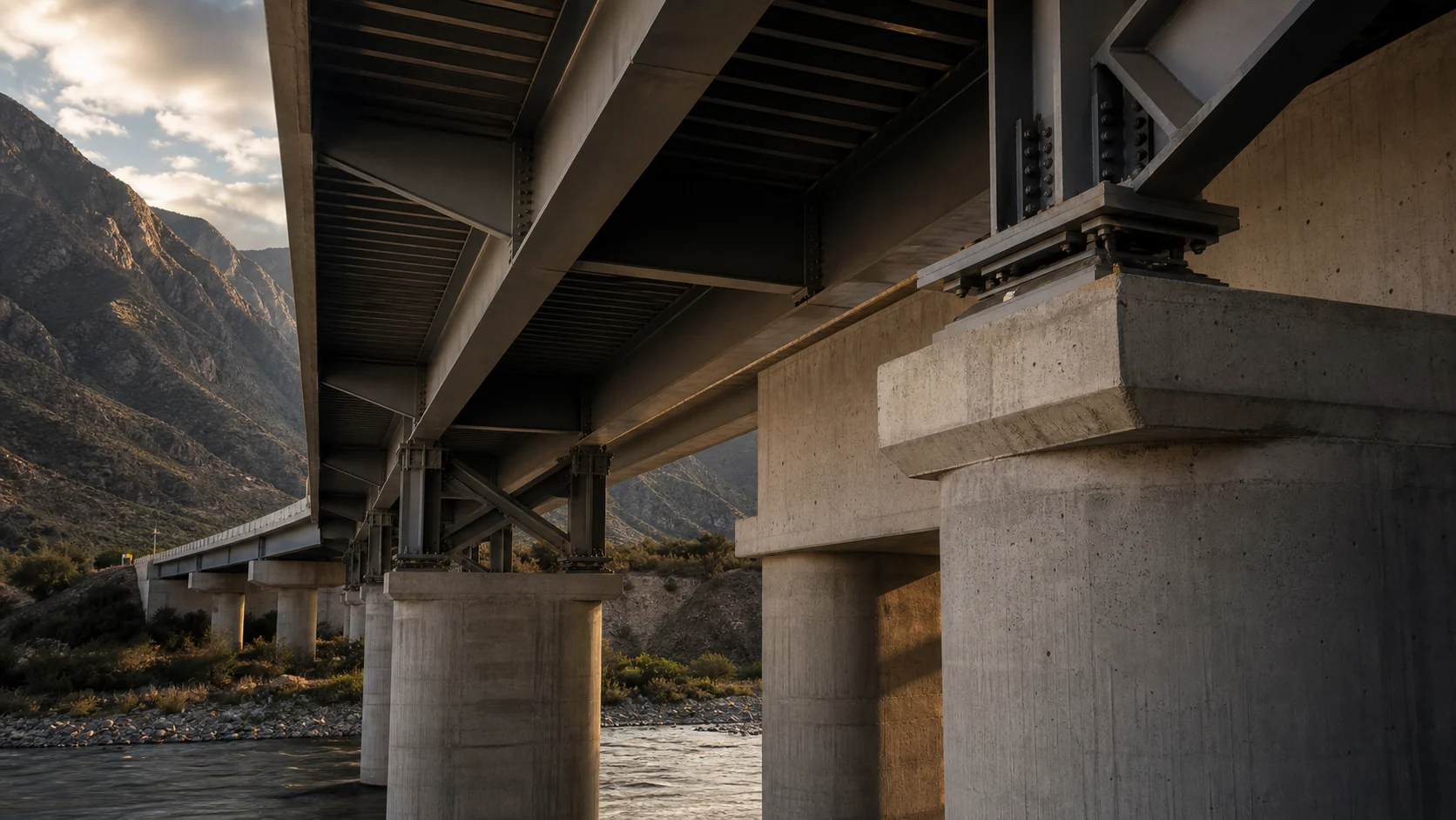 Detalle estructural de un puente de acero y hormigón